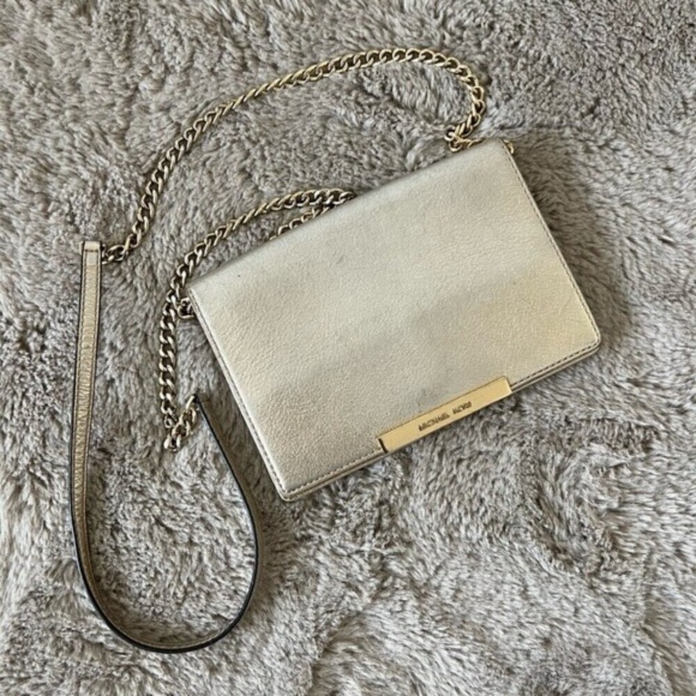 Michael Kors Metallic Gold Chain Crossbody Shoulder Bag Purse - Picture 3 of 13